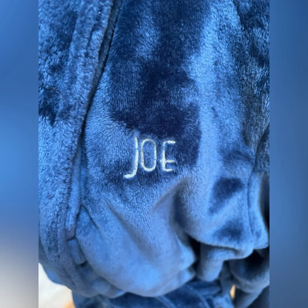 Men’s Blue Bathrobe Personalized “Joe” Embroidered On Front One size